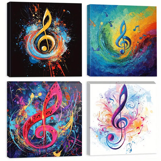 4pcs Artistic Expression Music Notes Decorative Wall Art Canvas Framed