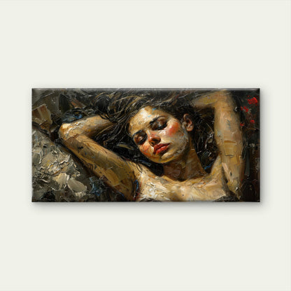 Oil Paint Sleeping Woman Wall Art Canvas Office Home Room Framed 120x60cm