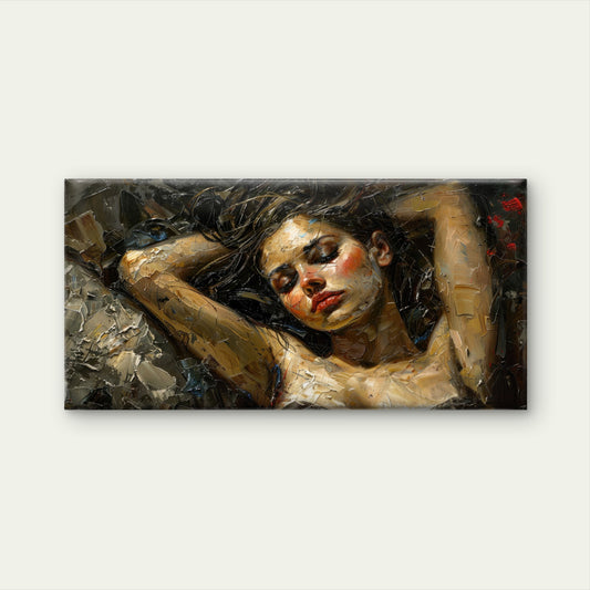 Oil Paint Sleeping Woman Wall Art Canvas Office Home Room Framed 120x60cm