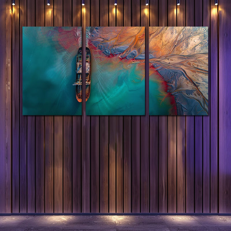 3pcs Boat contrasting with the Abstract Design Wall Art Set Canvas Framed 40x60cm - High Quality Print 100% Australian Made Wall Canvas Ready to Hang - Bella Home Decor