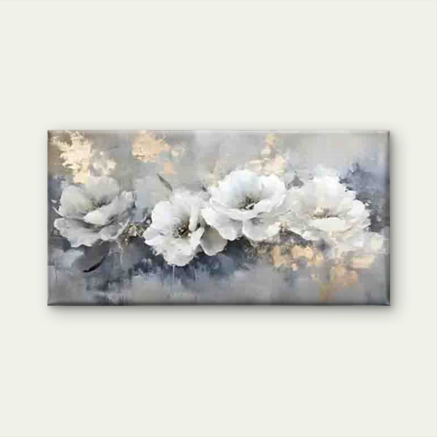 White Flowers on a Gray Backdro Wall Art Canvas Office Home Room Framed 120x60cm