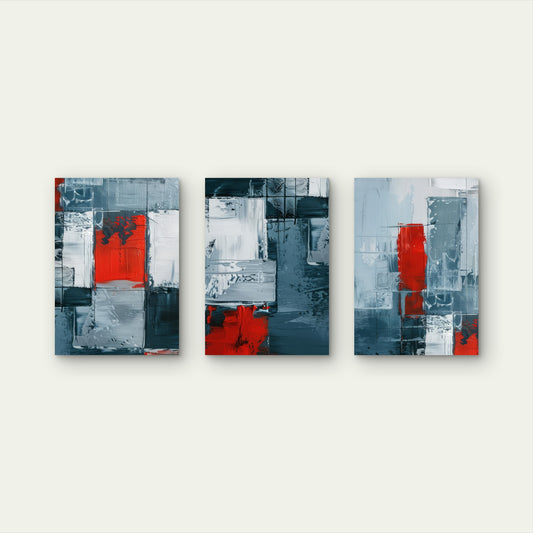 3pcs Abstract Grey Red Black Art Painting Wall Art Set Canvas Framed 60x90cm - High Quality Print 100% Australian Made Wall Canvas Ready to Hang
