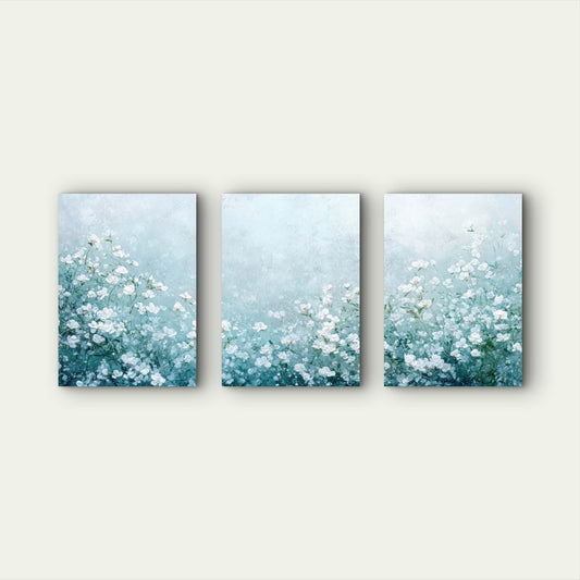 3pcs Misty Teal Meadow Full Of Wildflowers Wall Art Set Canvas Framed 60x90cm - High Quality Print 100% Australian Made Wall Canvas Ready to Hang - Bella Home Decor