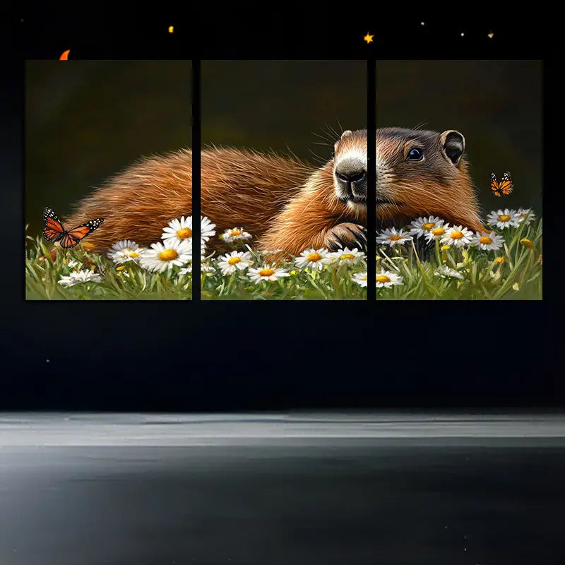 3pcs Otter & Butterfly Nature Triptych Metal Print Ready to Hang Art