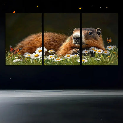 3pcs Otter & Butterfly Nature Triptych Metal Print Ready to Hang Art