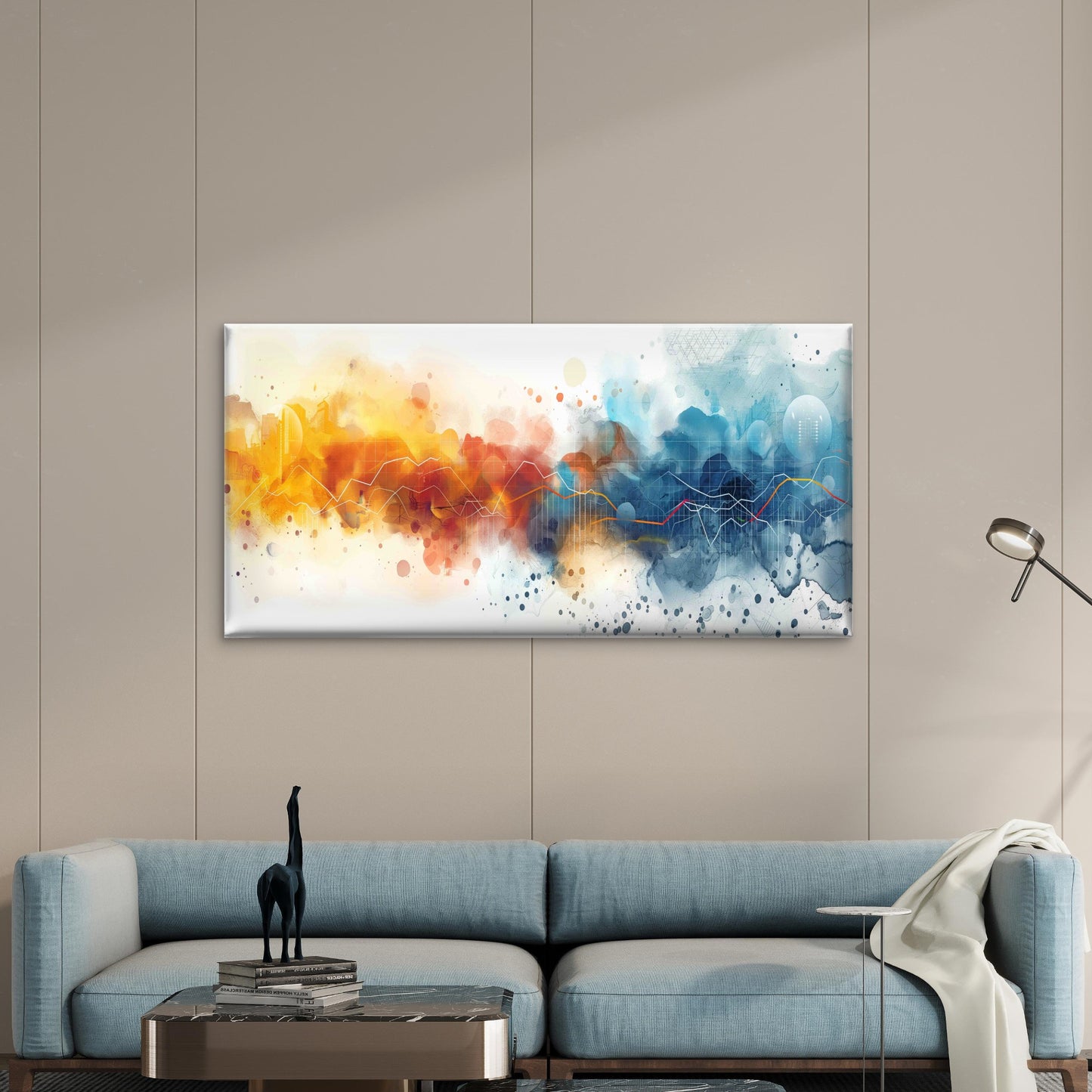 Abstract Watercolor Data Analys Wall Art Canvas Office Home Room Framed 120x60cm - Bella Home Decor