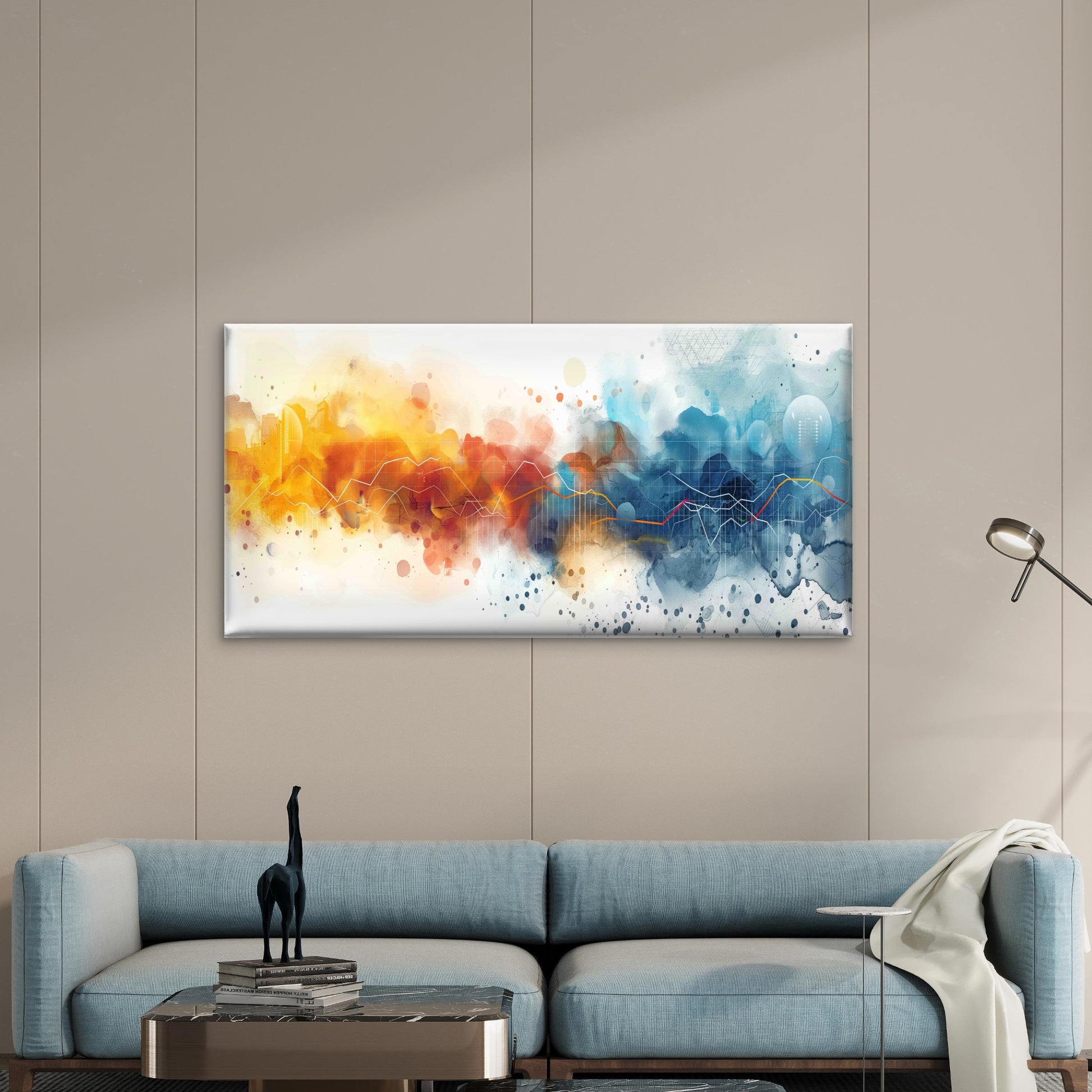 Abstract Watercolor Data Analys Wall Art Canvas Office Home Room Framed 120x60cm - Bella Home Decor