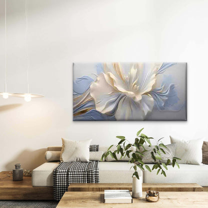 White Flower with Blue Accent Wall Art Canvas Office Home Room Framed 120x60cm - Bella Home Decor