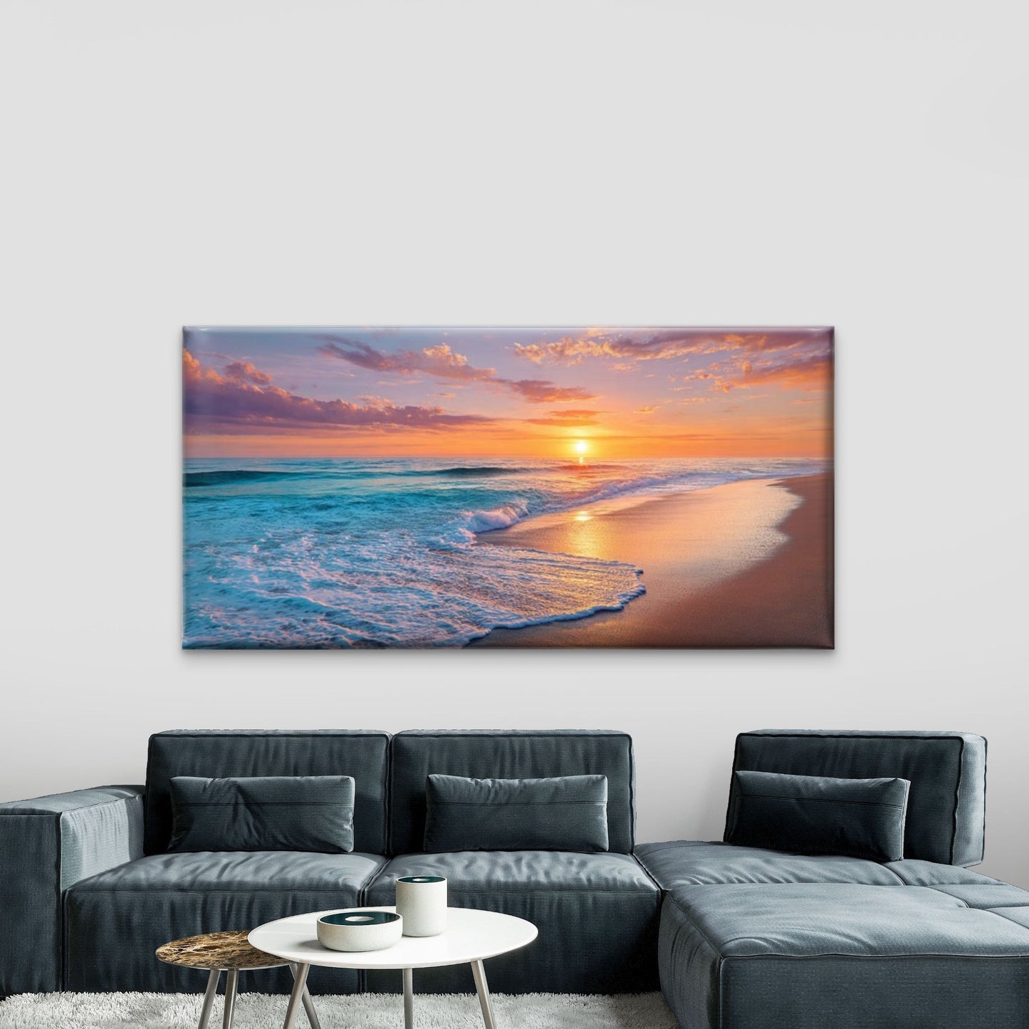 Beach Sunset Ocean Waves Office Home Room Framed 120x60cm