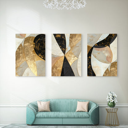 3pcs Gold Black Abstract Geometric   Wall Art Set Canvas Framed 40x60cm - High Quality Print 100% Australian Made Wall Canvas Ready to Hang