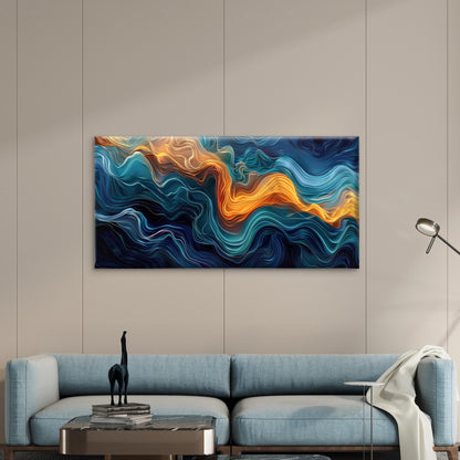 Abstract Painting Of Waves Wall Art Canvas Office Home Room Framed 120x60cm - Bella Home Decor