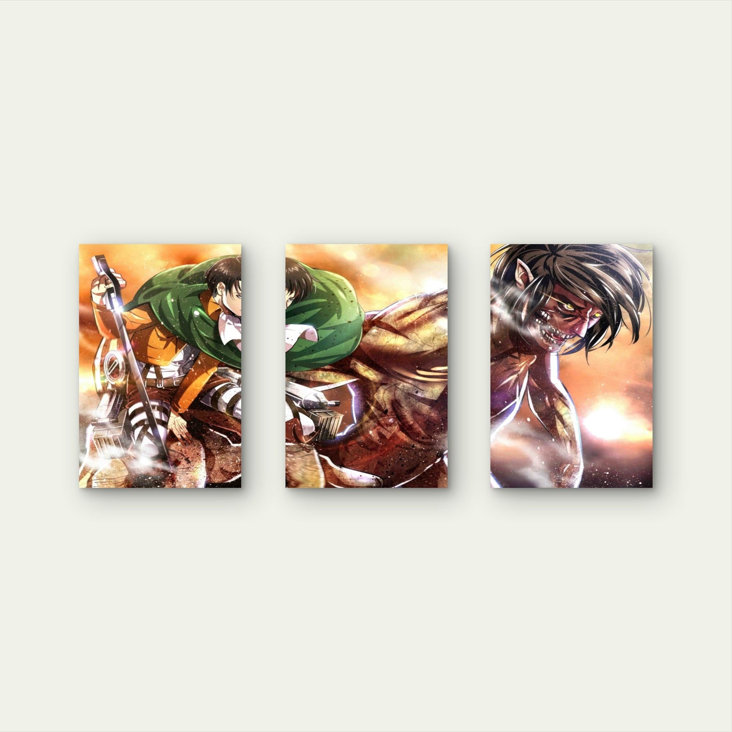 3pcs Green Cloak Warrior Giant Creature Battle Metal Print Ready to Hang Art