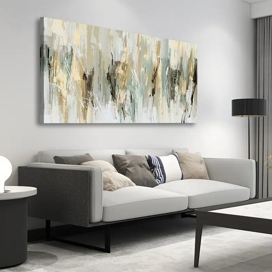 Modern Abstract Beige Gray Light Green Wall Art canvas office home room framed 120x60cm