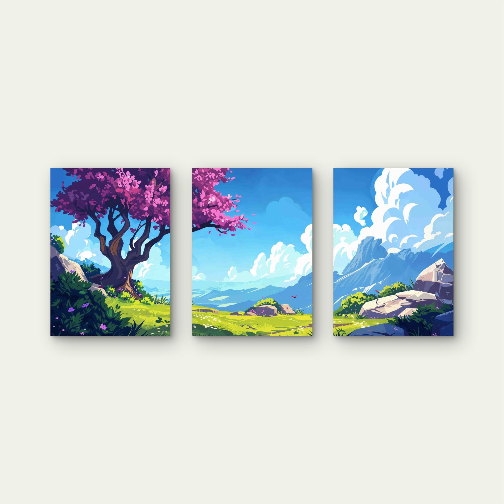 3pcs Landscape With Mountains Trees Metal Print Ready to Hang Art