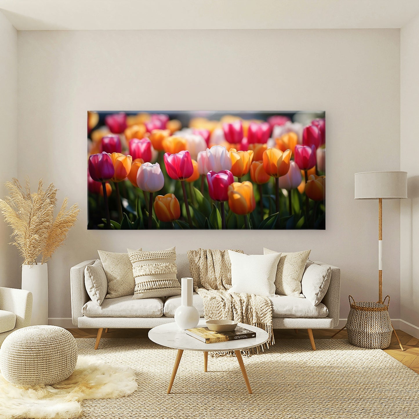 Vibrant Tulips In Sunlight Wall Art Canvas Office Home Room Framed 120x60cm