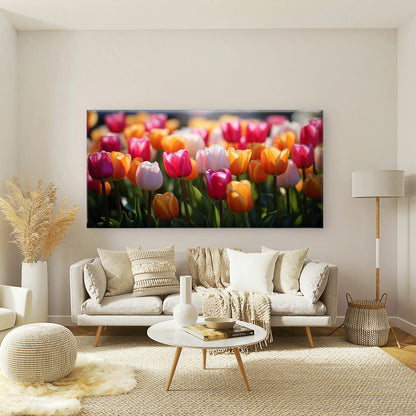 Vibrant Tulips In Sunlight Wall Art Canvas Office Home Room Framed 120x60cm