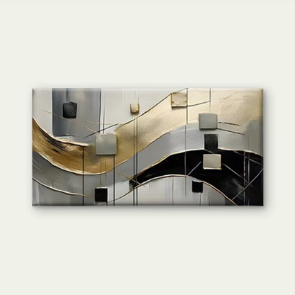 Black White Golden Line & Block Wall Art Canvas Office Home Room Framed 120x60cm - Bella Home Decor