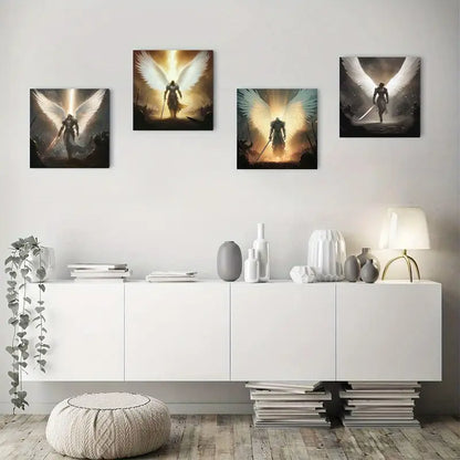 4pcs Fantasy Angel Wing Man Themed Wall Art Canvas Framed