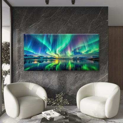 Vibrant Northern Lights Dance Wall Art Canvas Office Home Room Framed 120x60cm