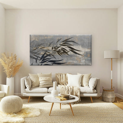 Modern Grey Bamboo Leaves Foil Wall Art Canvas Office Home Framed 120x60cm