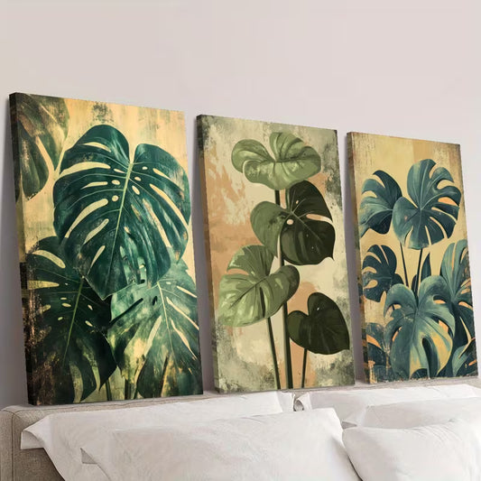 3pcs Tropical Plants Monstera Lush Leaves Wall Art Set Canvas Framed 40x60cm - High Quality Print 100% Australian Made Wall Canvas Ready to Hang