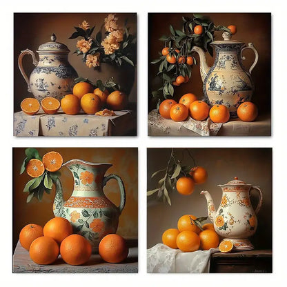 4pcs  Elegant Fruit And Floral Canvas  Wall Art Canvas Framed