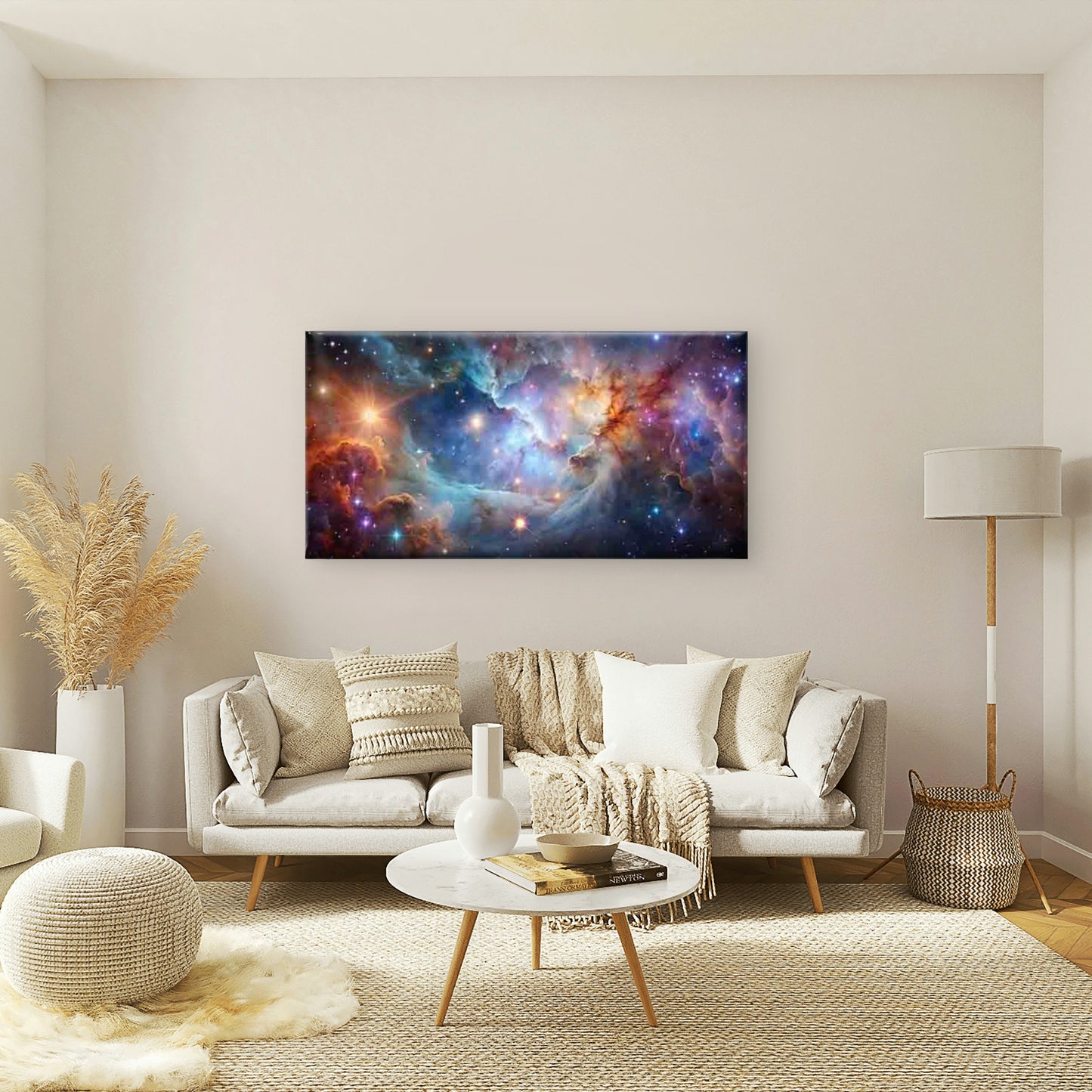 Cosmic Clouds And Stars in Spac Wall Art Canvas Office Home Room Framed 120x60cm - Bella Home Decor