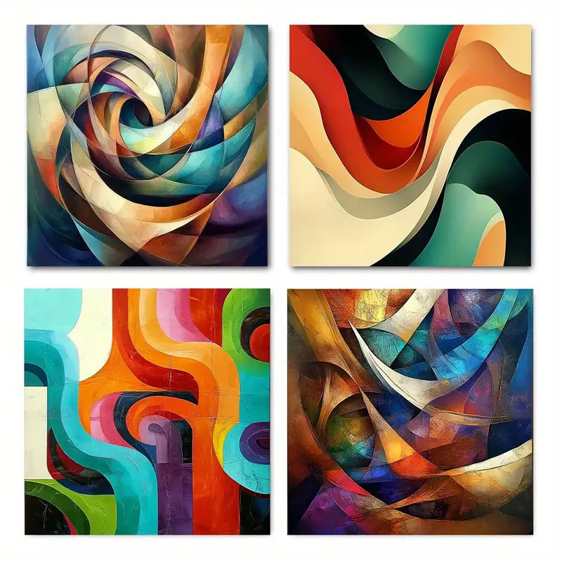 4pcs  Vibrant Abstract  Living Room, Hallway  R   Wall Art Canvas Framed