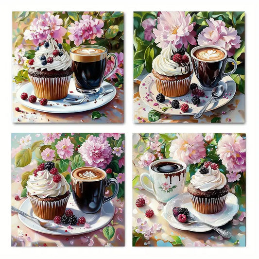 4pcs  Chocolate Cake Poster Modern  CC Wall Art Canvas Framed