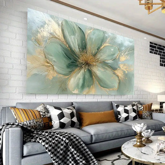 Light Blue & White Flowers Wall Art wall canvas office home room framed 120x60cm