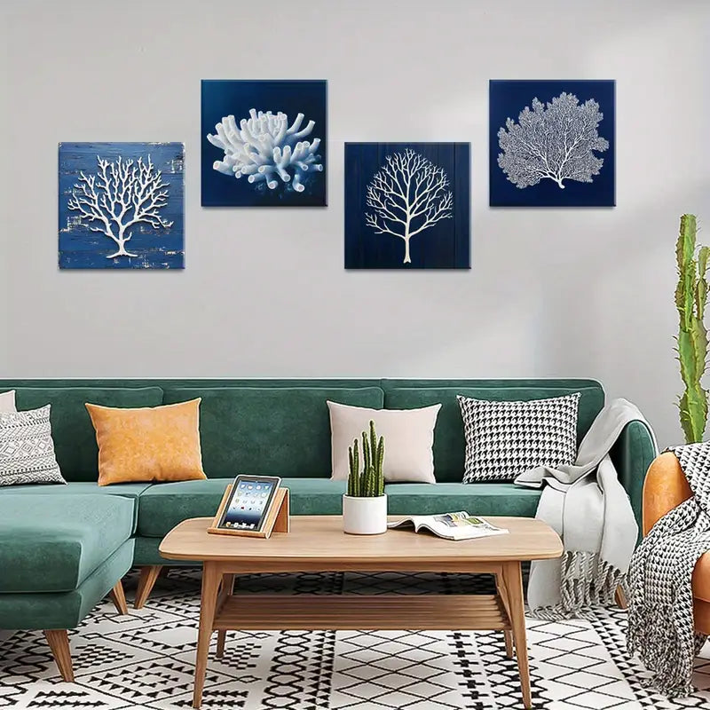 4pcs Framed Lotus Flower Sketches Wall Art Canvas Framed