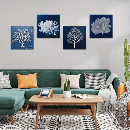 4pcs Framed Lotus Flower Sketches Wall Art Canvas Framed