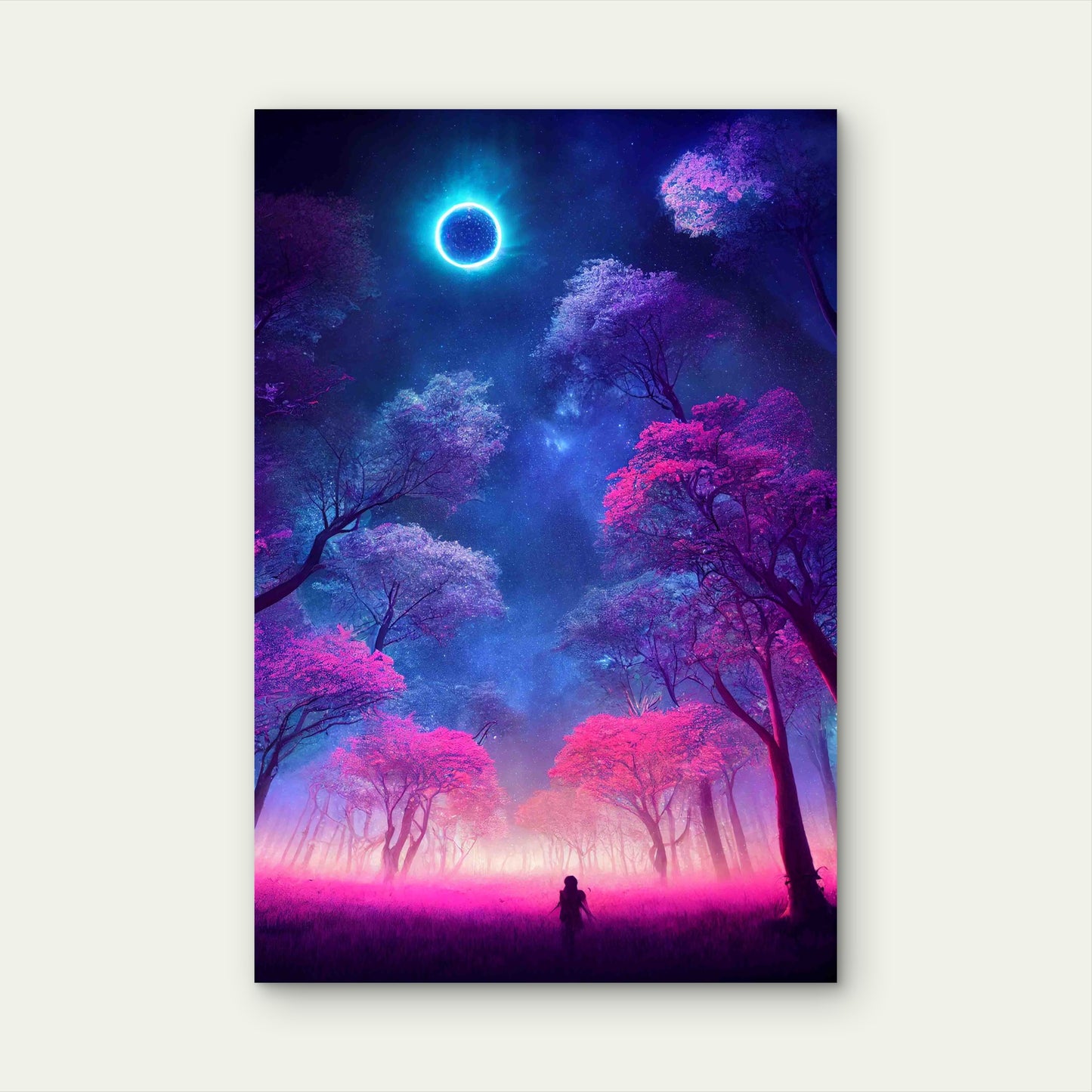Illustration Fantasy Neon Forest Glowing  60x90cm Metal Print Ready to Hang