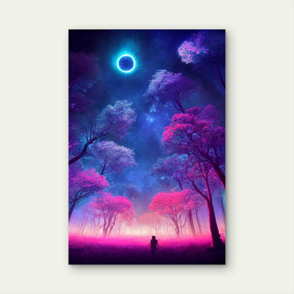 Illustration Fantasy Neon Forest Glowing  60x90cm Metal Print Ready to Hang