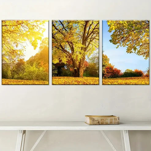 3pcs Modern Late Autumn Landscape Forest Leaves Wall Art Set Canvas Framed 60x90cm - High Quality Print 100% Australian Made Wall Canvas Ready to Hang