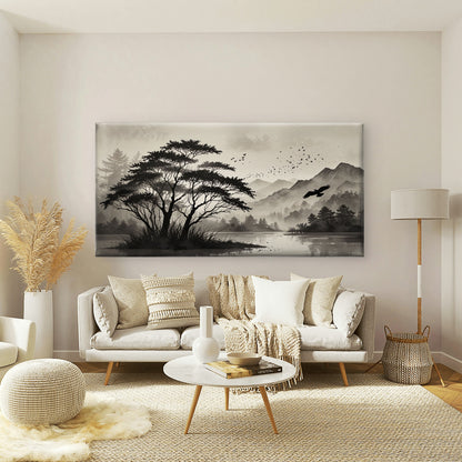 Misty Mountain Lake View Wall Art Canvas Office Home Room Framed 120x60cm