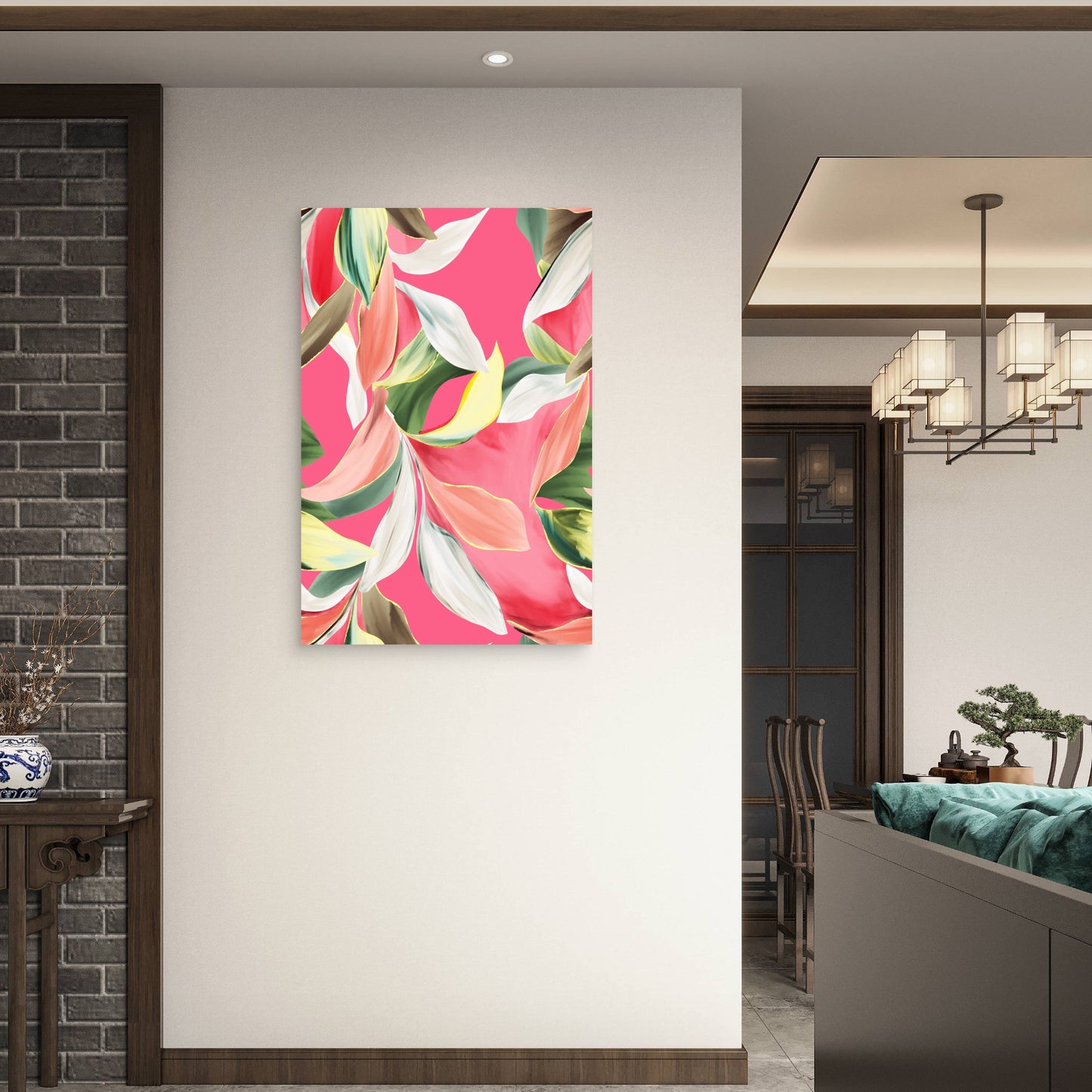 Vibrant Hot Pink Tropical Leaf Foliage 40x60cm Metal Print Ready to Hang