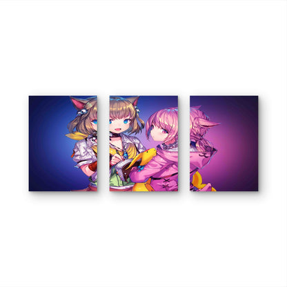 3pcs Kawaii Feline Pastel Violet Metal Print Ready to Hang Art