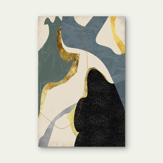 Teal Navy Blue Gold Foil Abstract Shapes 40x60cm Metal Print Ready to Hang