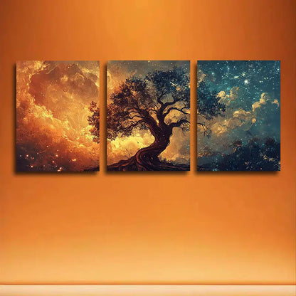 3pcs Tree Of Life Design In Warm & Cool Tones Metal Print Ready to Hang Art