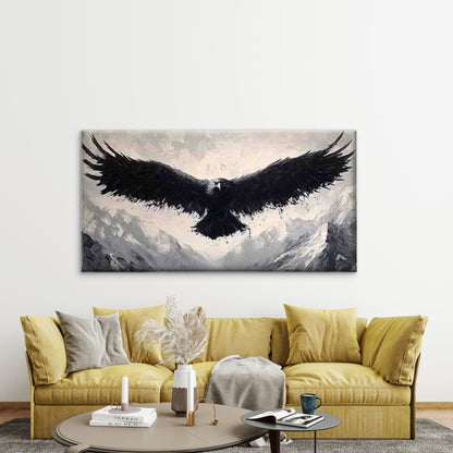 Soaring Eagle Black Ink Tones Wall Art Canvas Office Home Room Framed 120x60cm - Bella Home Decor
