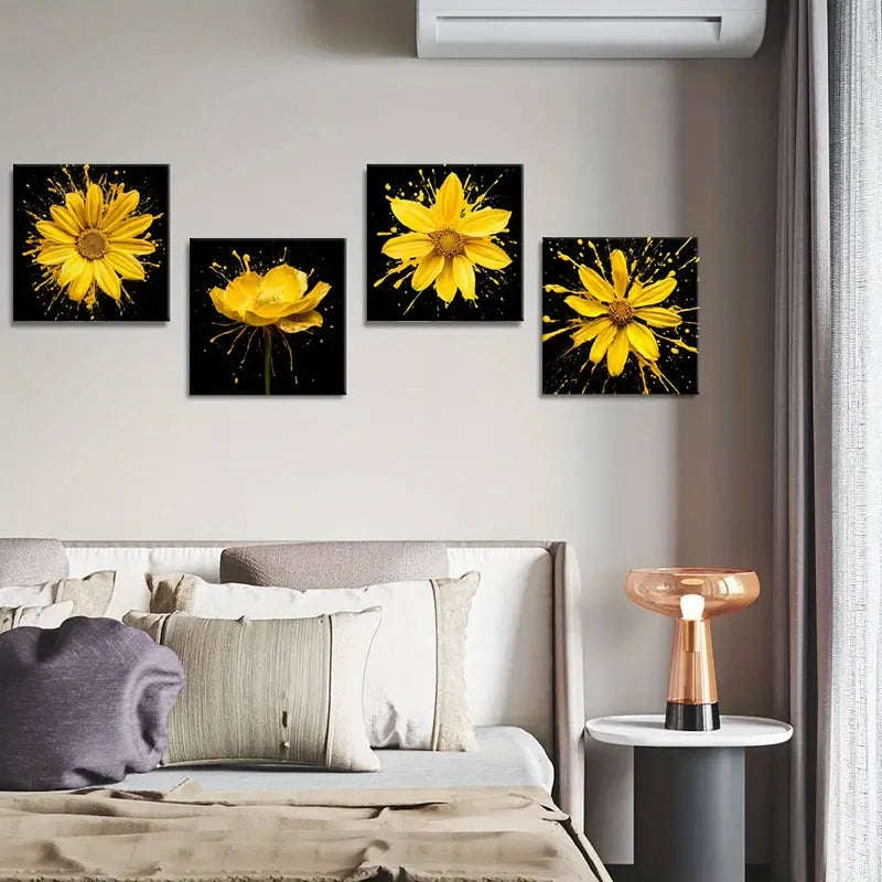 4pcs Artistic Expression Decor, Floral Burst Wall Art Canvas Framed