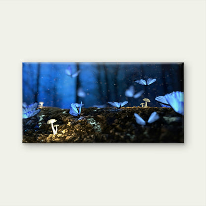 Blue Butterflies In A Forest Wall Art Canvas Office Home Room Framed 120x60cm