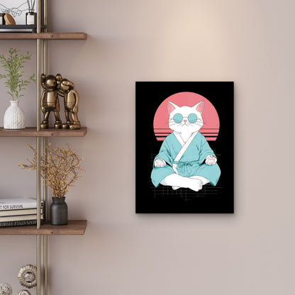 Japanese Meditation Cat in Kimono Yoga 60x90cm Metal Print Ready to Hang