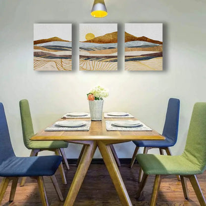 3pcs Golden Wave Geometric Mountain Range Metal Print Ready to Hang Art - Bella Home Decor