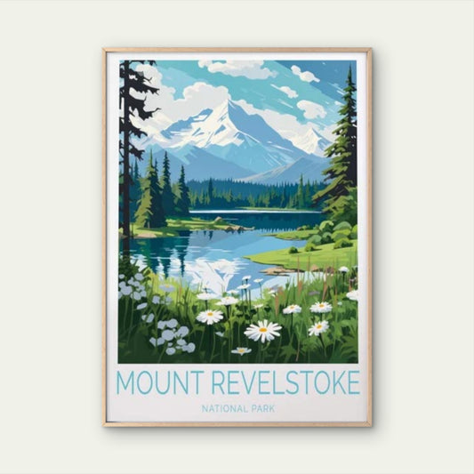 Mount Revelstoke National Park & Flowers Travel Poster Print Wall Art - Bella Home Decor