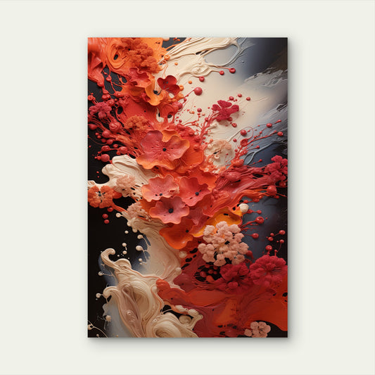 Red Orange Cream Acrylic Flow Floral Splash 40x60cm Metal Print Ready to Hang