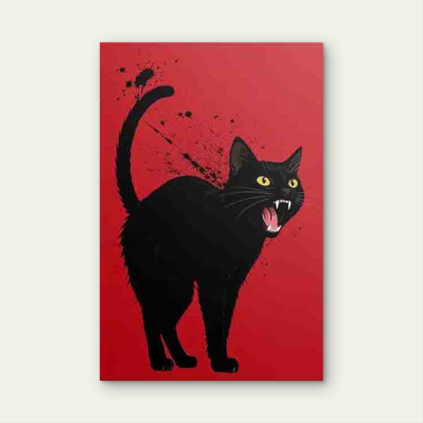 Retro Black Cat Roaring 60x90cm Metal Print Ready to Hang