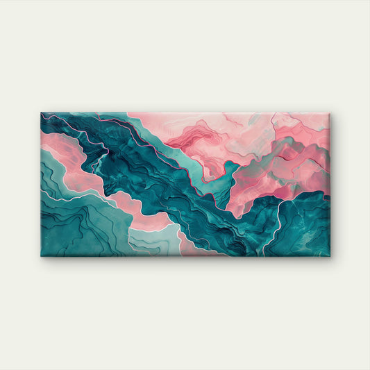 Teal Pink Fluid Marble Painting Wall Art Canvas Office Home Room Framed 120x60cm