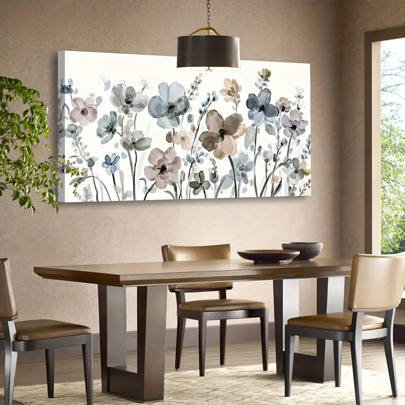 Navy Taupe Flowers Abstract Botanical Wall Art canvas office home room framed 120x60cm - Bella Home Decor